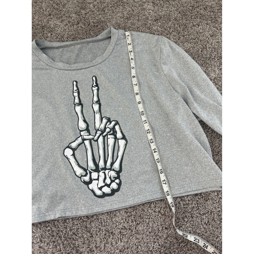 SHEIN Curve Grey Skeleton Peace Sign Graphic Long Sleeve Crop Top Womens 2XL - Picture 6 of 8